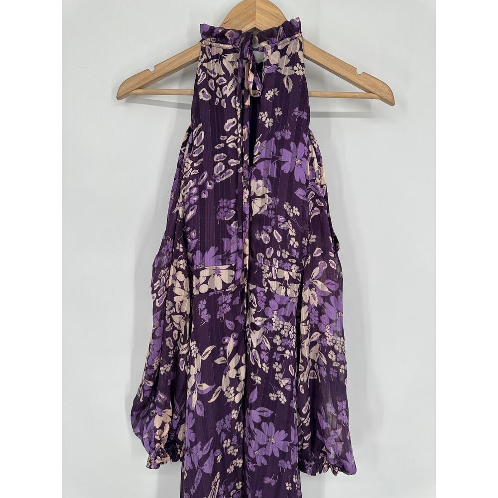 Lulus Storybook Sweetheart Cold Shoulder Midi Dress Floral Halter Ruffle Belted - Picture 11 of 13